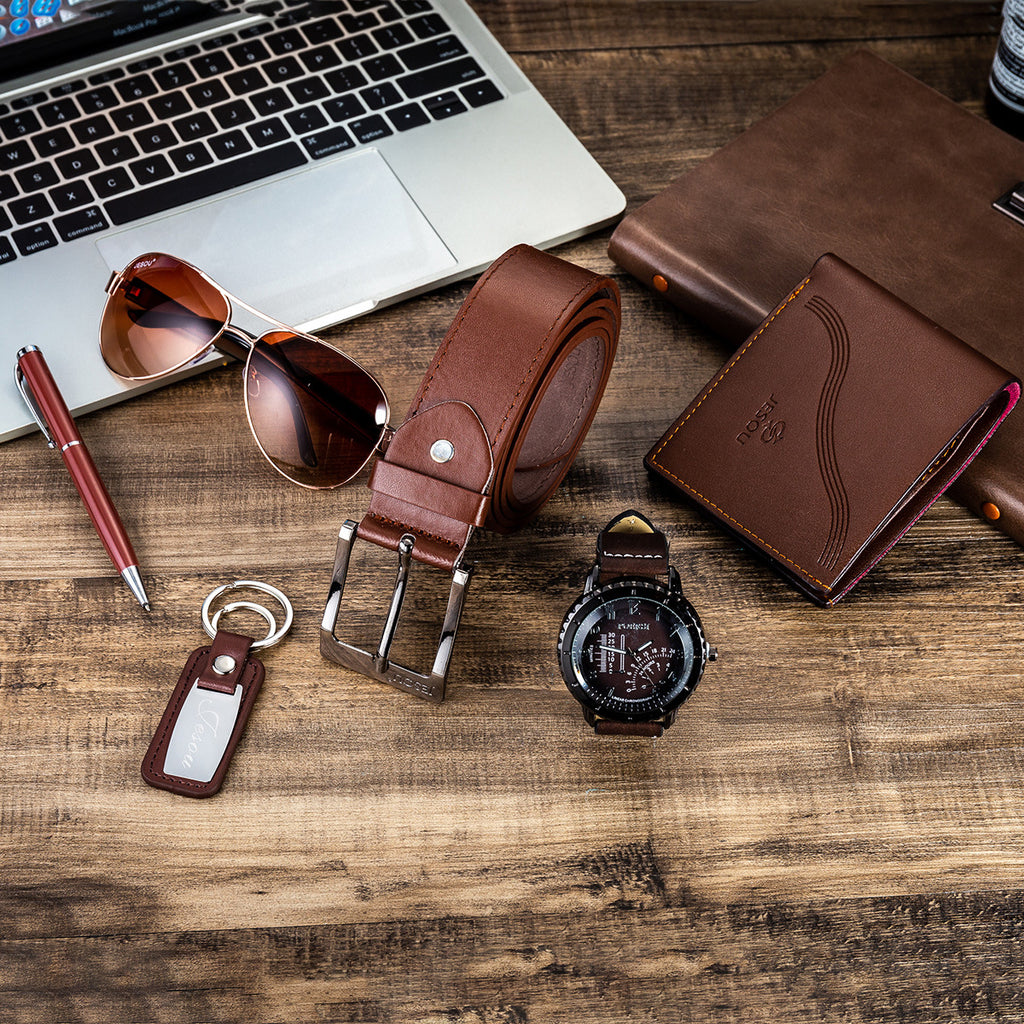 Set regalo orologio da uomo – orologio, cintura, occhiali e portafoglio