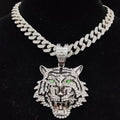 Collar con colgante de tigre 3D estilo hip hop con cadena cubana de cristales de 13 mm, collar iced out bling, joyería de moda con dije para hombres y mujeres