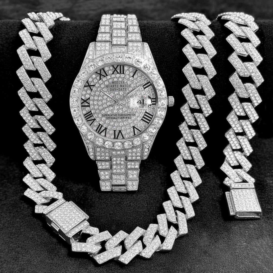 16-teiliges Diamant Uhren & Schmuck Set – Kuba Armband & Kette