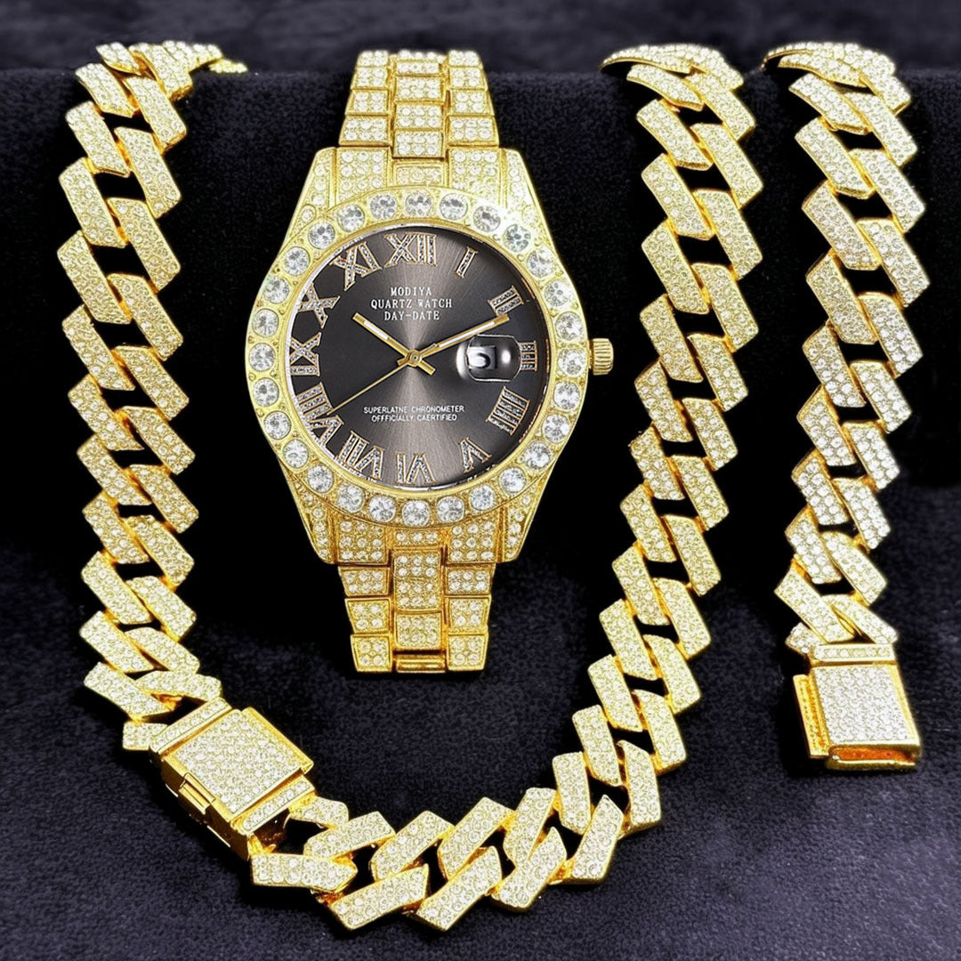 16-teiliges Diamant Uhren & Schmuck Set – Kuba Armband & Kette