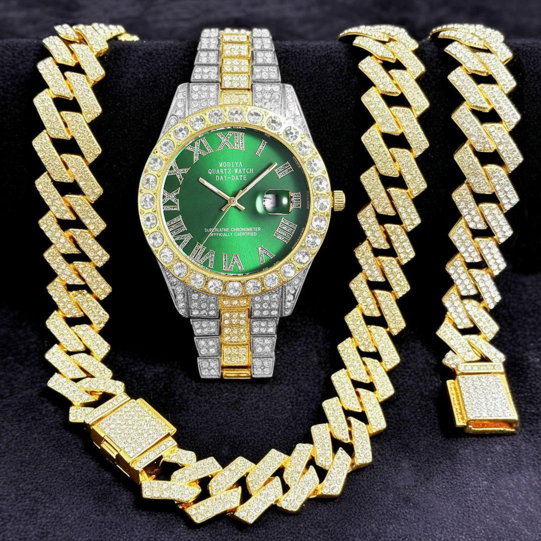 16-teiliges Diamant Uhren & Schmuck Set – Kuba Armband & Kette