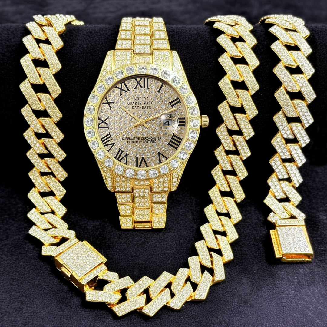 16-teiliges Diamant Uhren & Schmuck Set – Kuba Armband & Kette