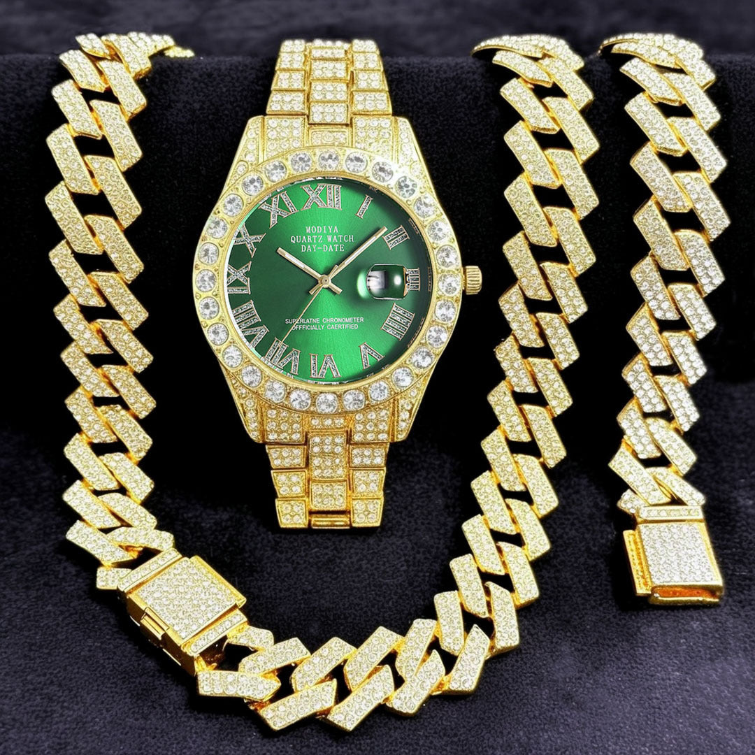 16-teiliges Diamant Uhren & Schmuck Set – Kuba Armband & Kette