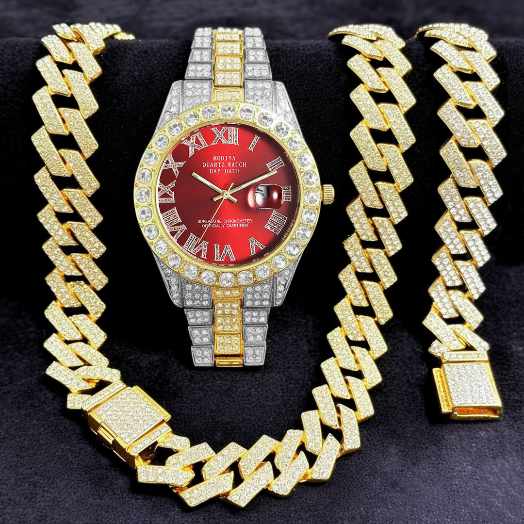 16-teiliges Diamant Uhren & Schmuck Set – Kuba Armband & Kette