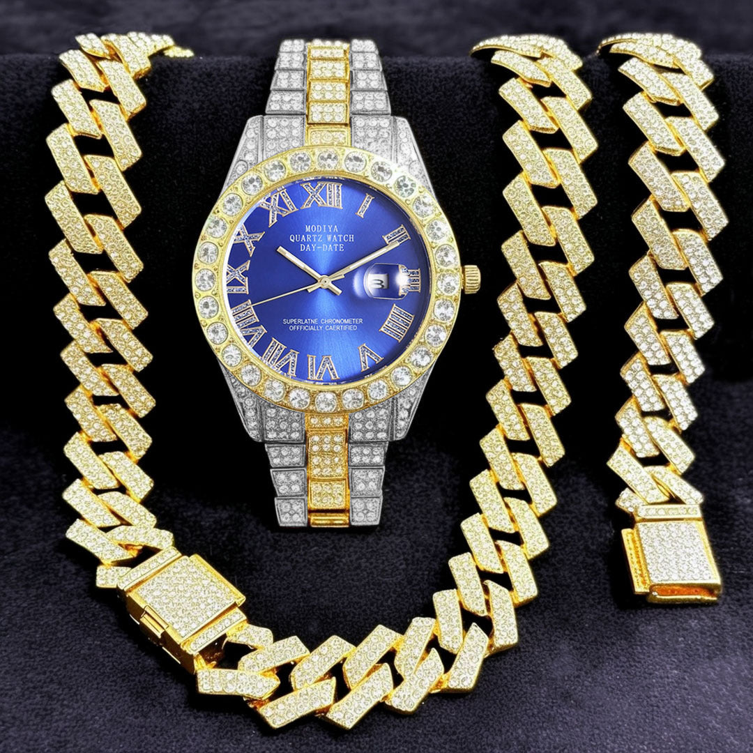 16-teiliges Diamant Uhren & Schmuck Set – Kuba Armband & Kette
