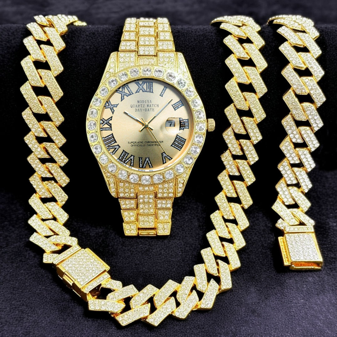 16-teiliges Diamant Uhren & Schmuck Set – Kuba Armband & Kette