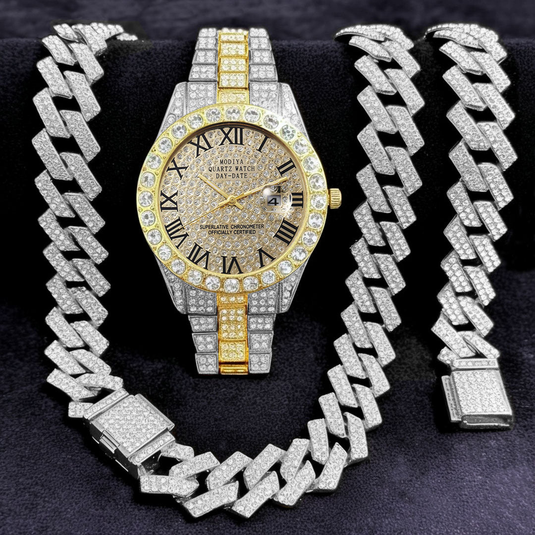 16-teiliges Diamant Uhren & Schmuck Set – Kuba Armband & Kette