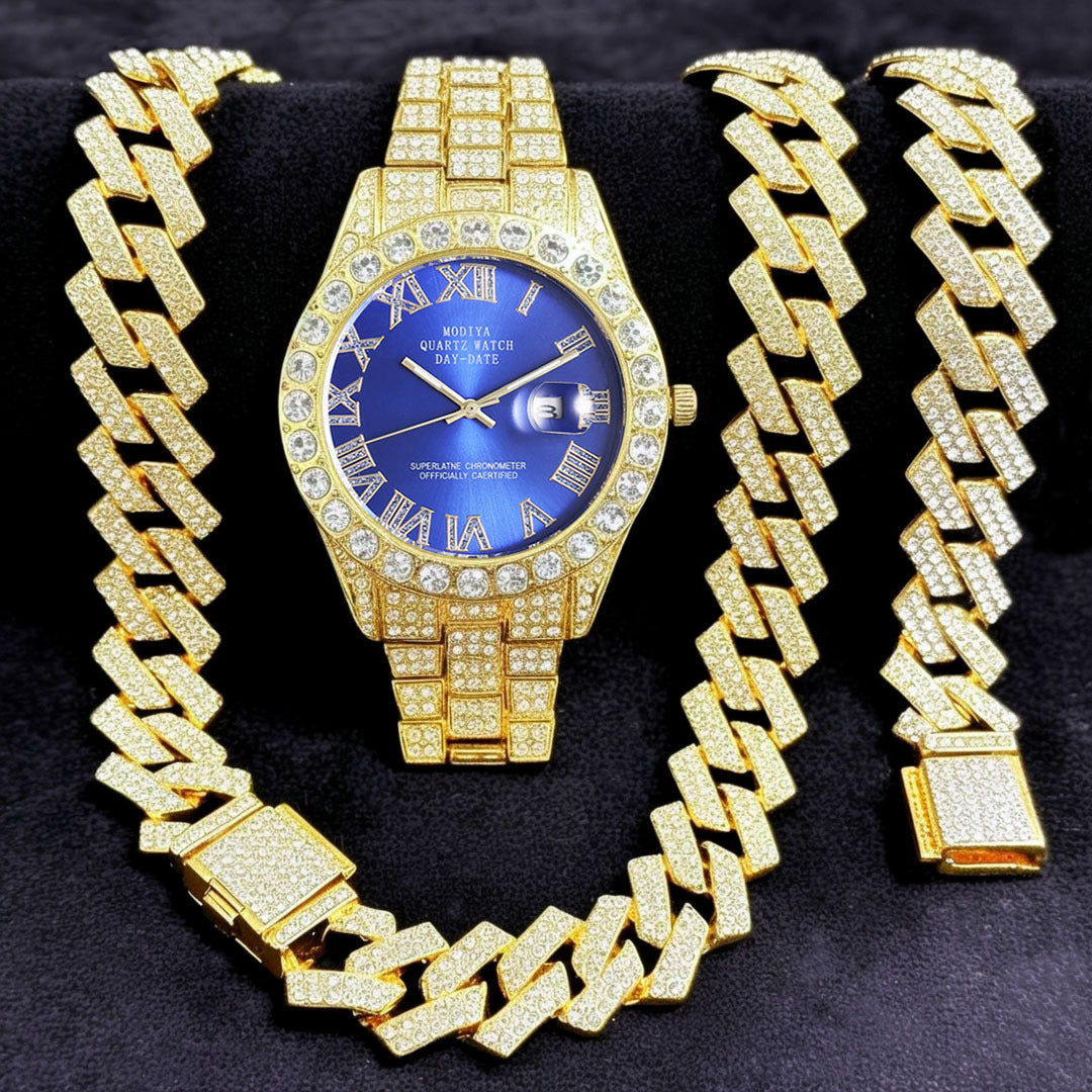16-teiliges Diamant Uhren & Schmuck Set – Kuba Armband & Kette