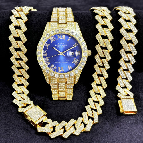16-teiliges Diamant Uhren & Schmuck Set – Kuba Armband & Kette