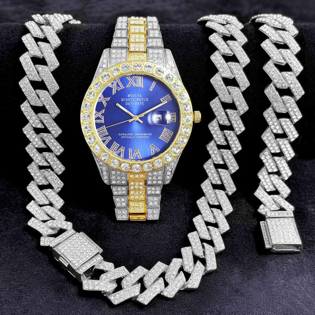 16-teiliges Diamant Uhren & Schmuck Set – Kuba Armband & Kette