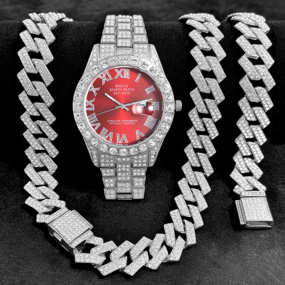 16-teiliges Diamant Uhren & Schmuck Set – Kuba Armband & Kette