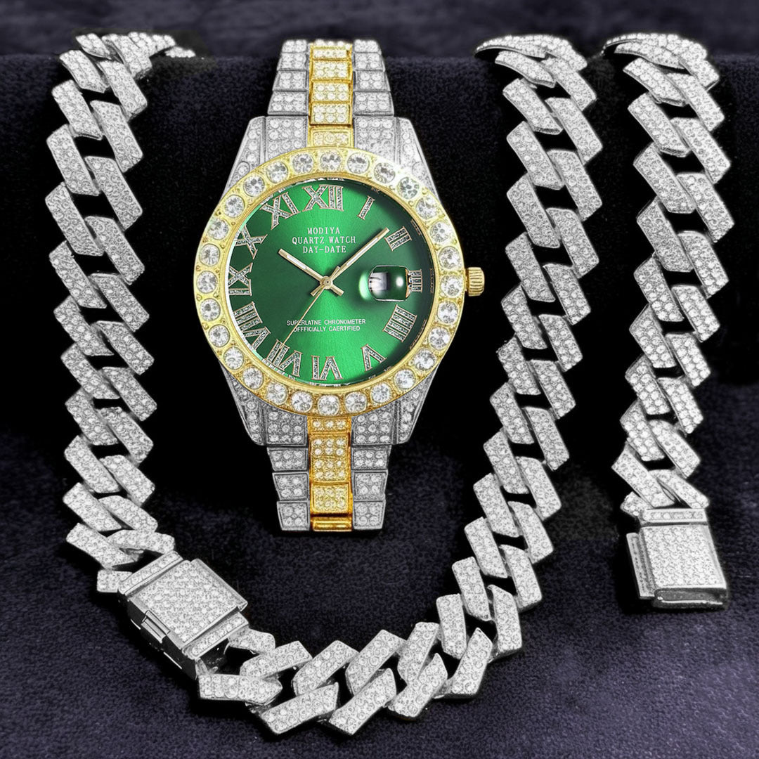 16-teiliges Diamant Uhren & Schmuck Set – Kuba Armband & Kette