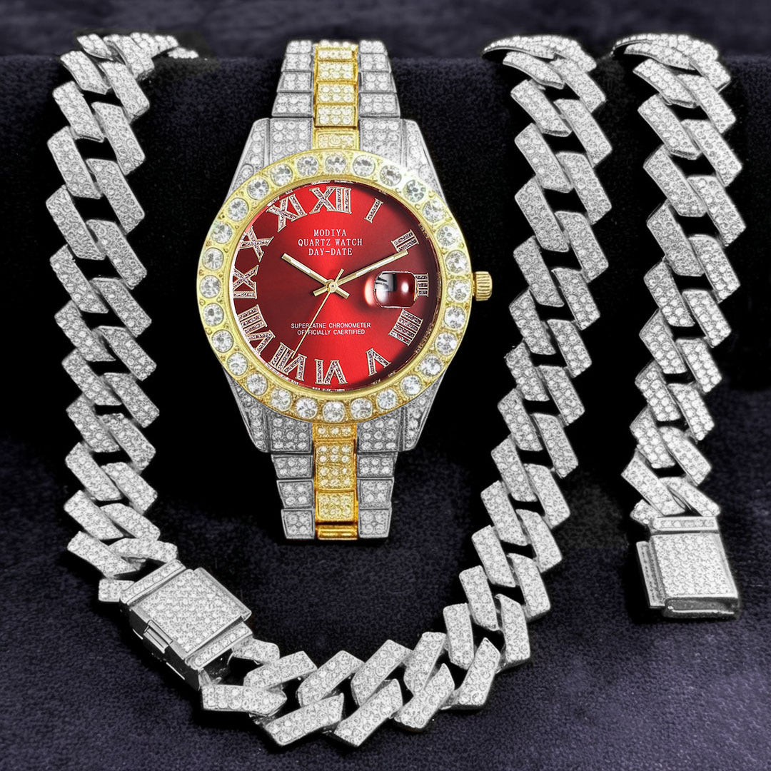 16-teiliges Diamant Uhren & Schmuck Set – Kuba Armband & Kette