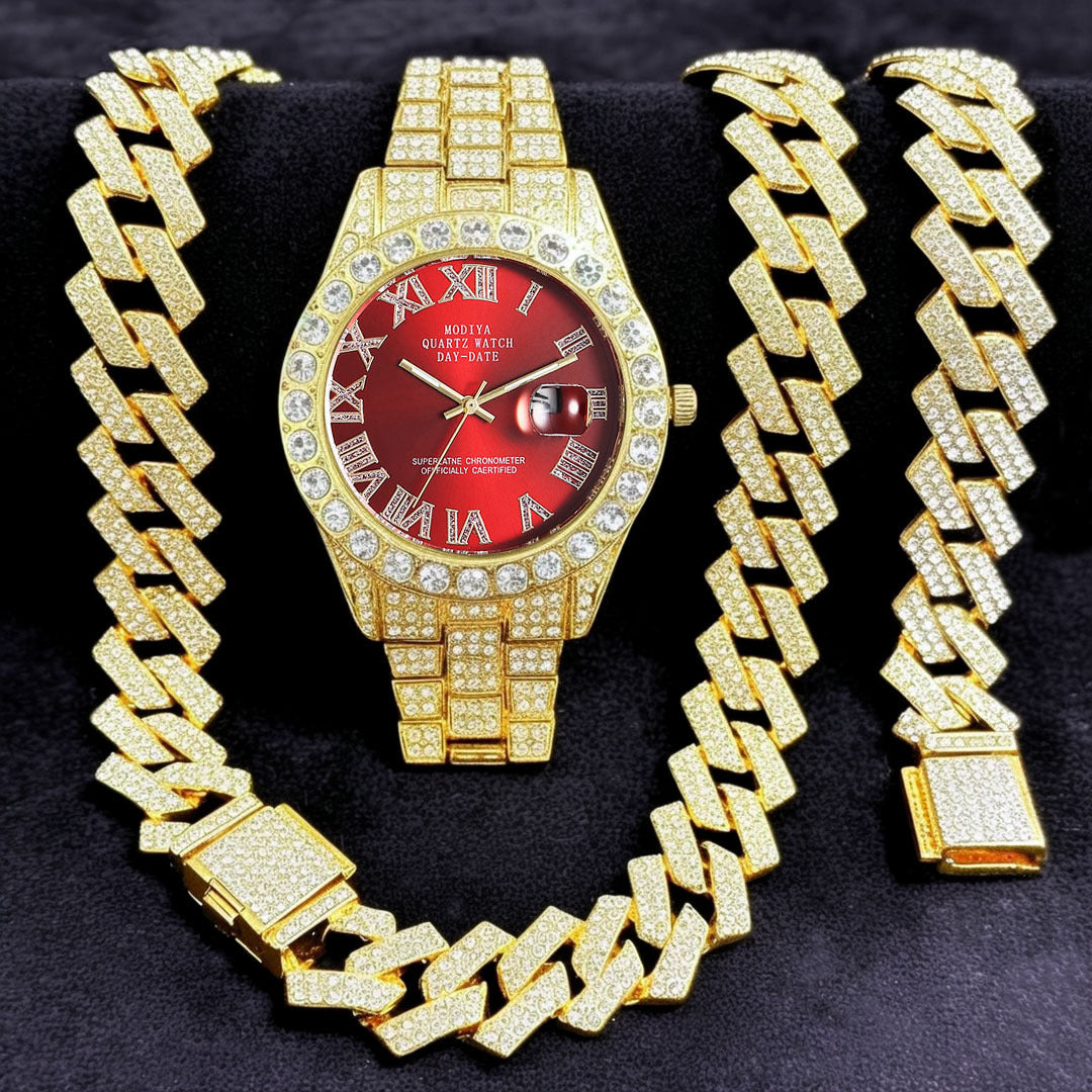 16-teiliges Diamant Uhren & Schmuck Set – Kuba Armband & Kette