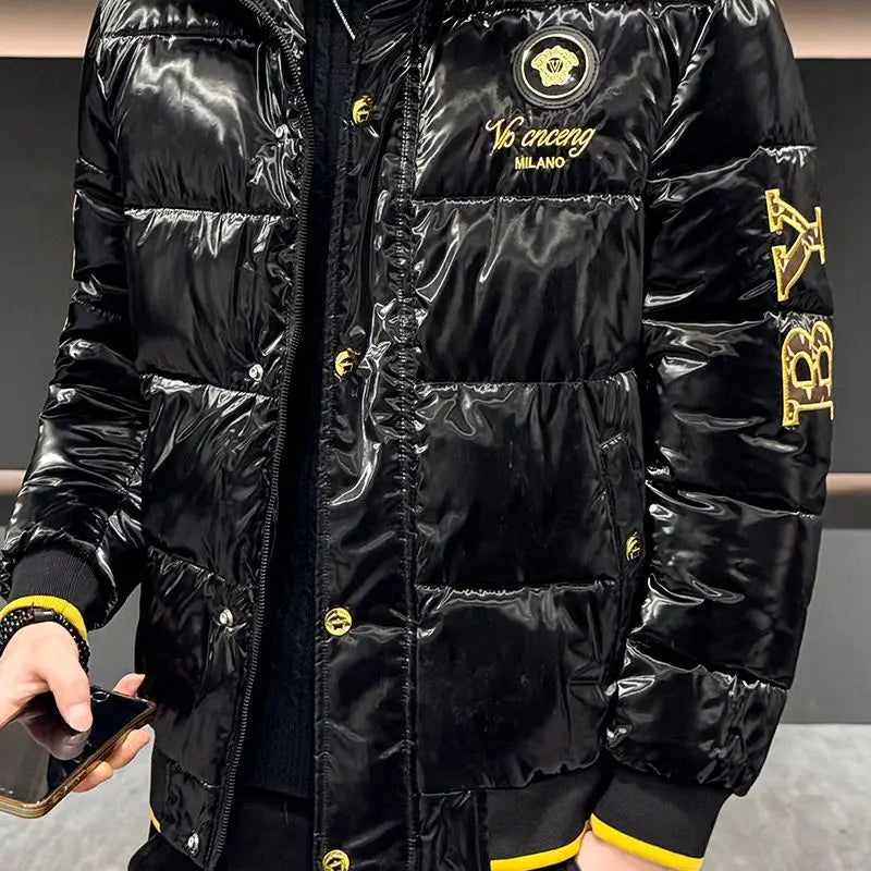 Herren Glänzende Winterjacke – Bestickt & Premium Style