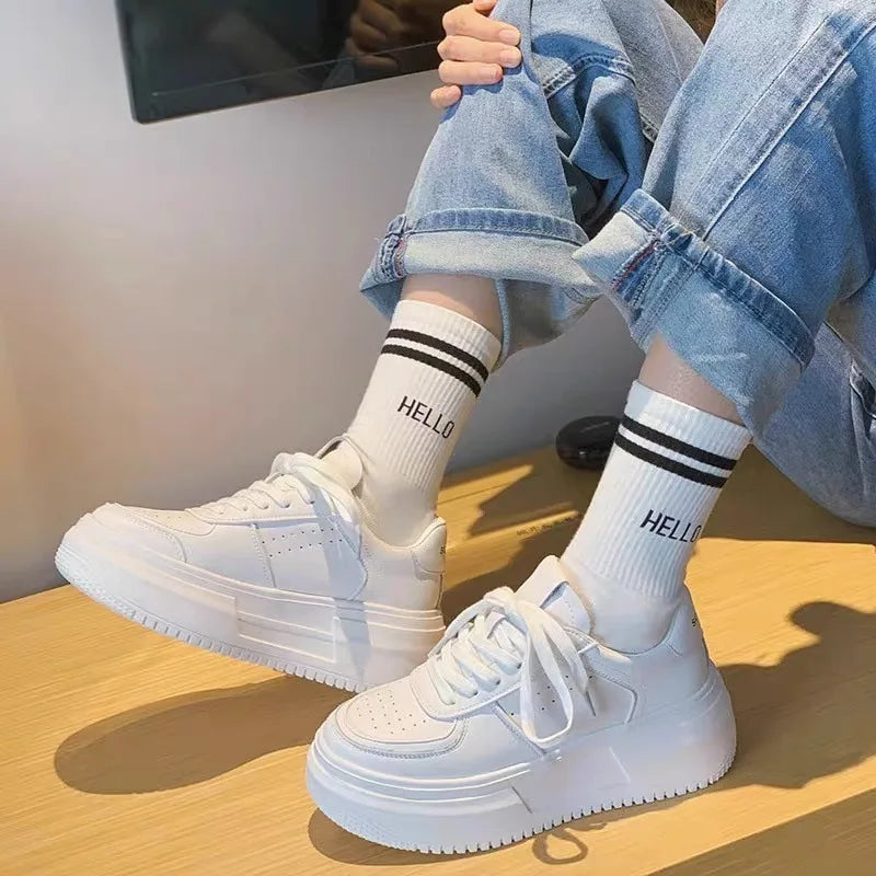 Damen Weiße Leder Sneaker – Atmungsaktiv & Plateau Walking Schuhe