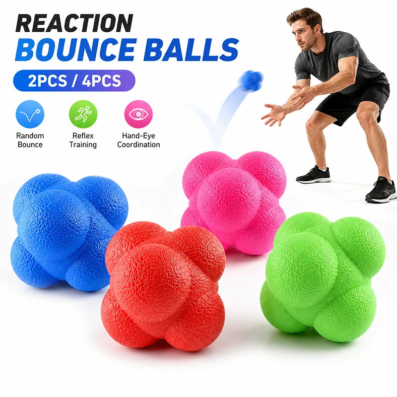 2/4 Stück Reaktions-Bounce-Bälle, sechseckiger Reaktionsball für Baseball, Handball, Tennistraining, Rot, Grün, Blau, Reflexbälle, Sport, Fitn