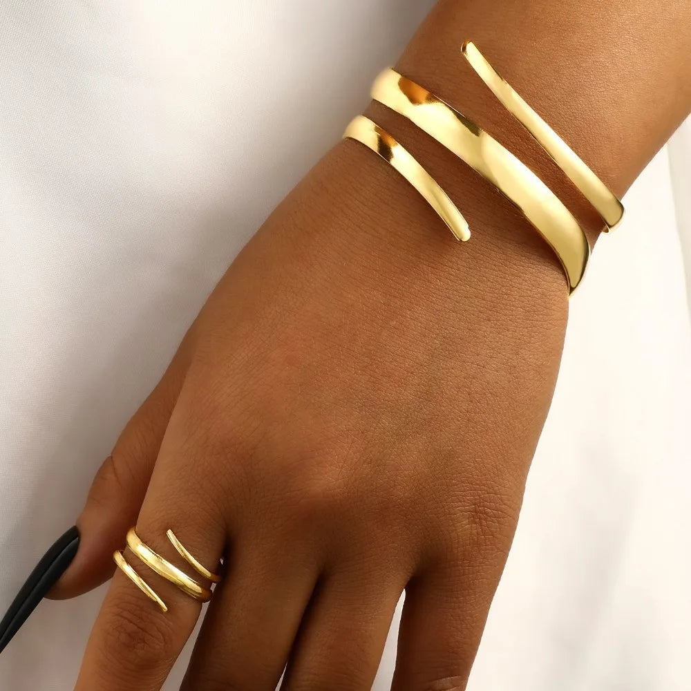 Gouden geometrische armband & ring set