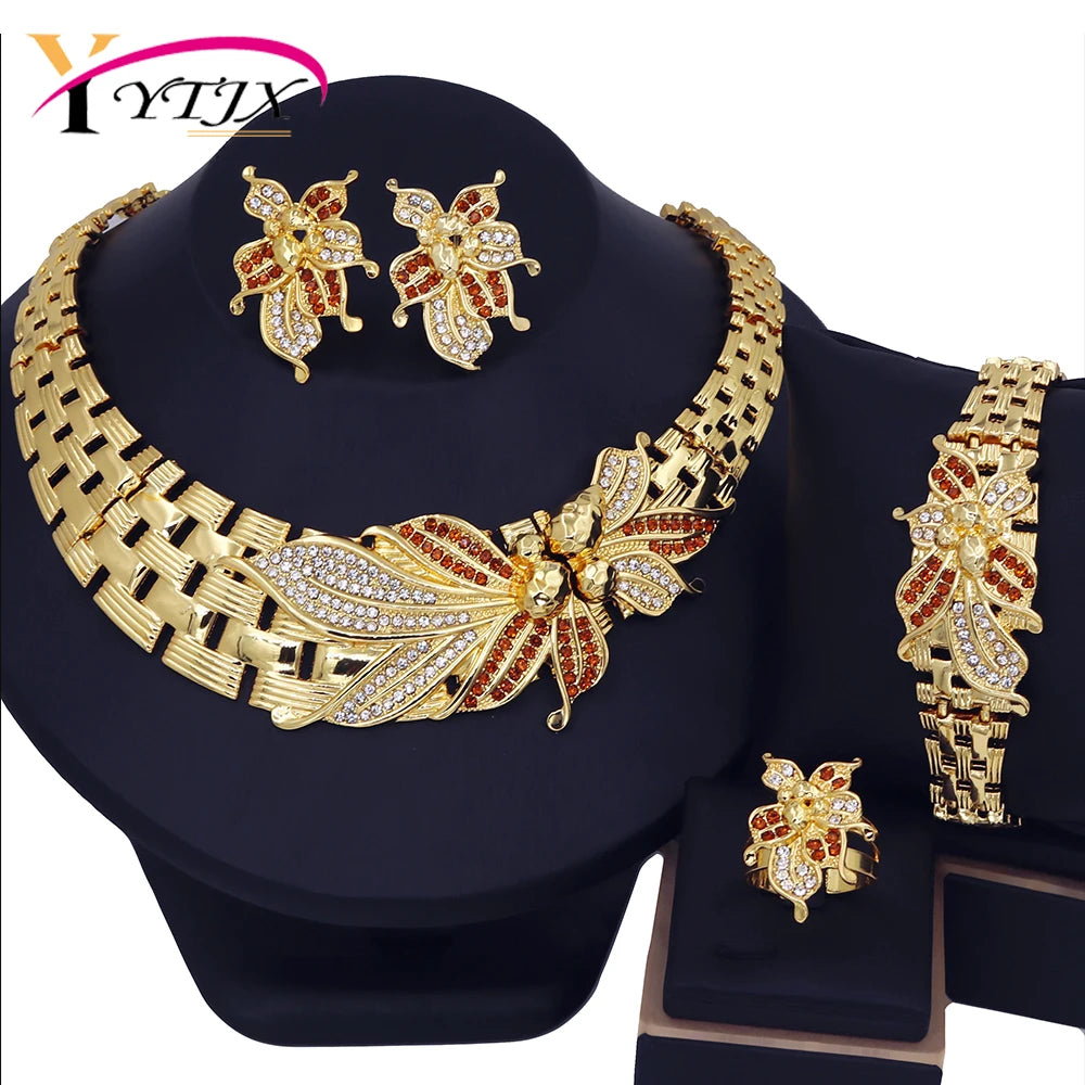 18K Gold Flower Choker Jewelry Set