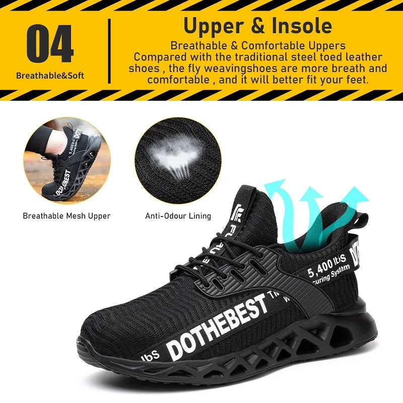 Anti-puncture Safety Shoes, Steel Toe Work Shoes for Men and Women, Lightweight Safety Work Boots, Breathable Sport Safety Shoes, Unisex