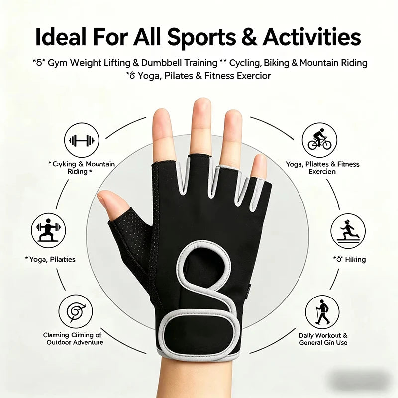 Atmungsaktive Halbfinger-Trainingshandschuhe, Rutschfeste Gewichtheber-Gym-Handschuhe, Rutschfeste Handfläche für Radfahren, Bergsteigen, Fitness