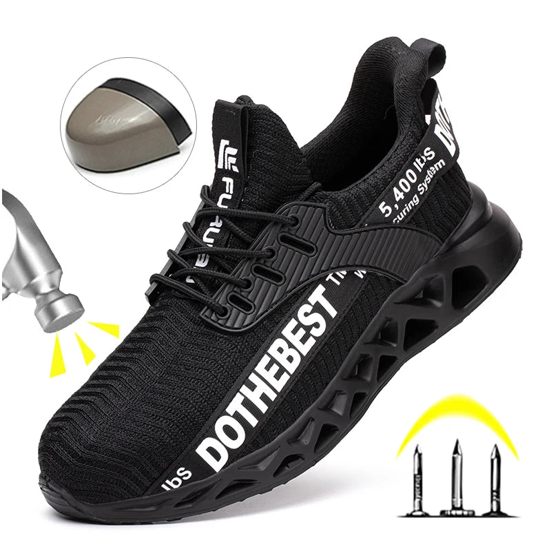 Anti-puncture Safety Shoes, Steel Toe Work Shoes for Men and Women, Lightweight Safety Work Boots, Breathable Sport Safety Shoes, Unisex