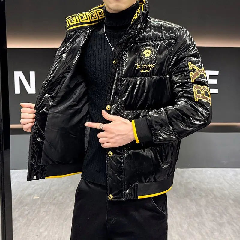 Herren Glänzende Winterjacke – Bestickt & Premium Style