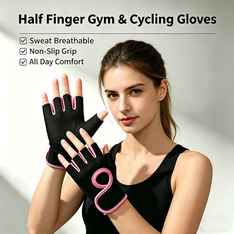 Atmungsaktive Halbfinger-Trainingshandschuhe, Rutschfeste Gewichtheber-Gym-Handschuhe, Rutschfeste Handfläche für Radfahren, Bergsteigen, Fitness