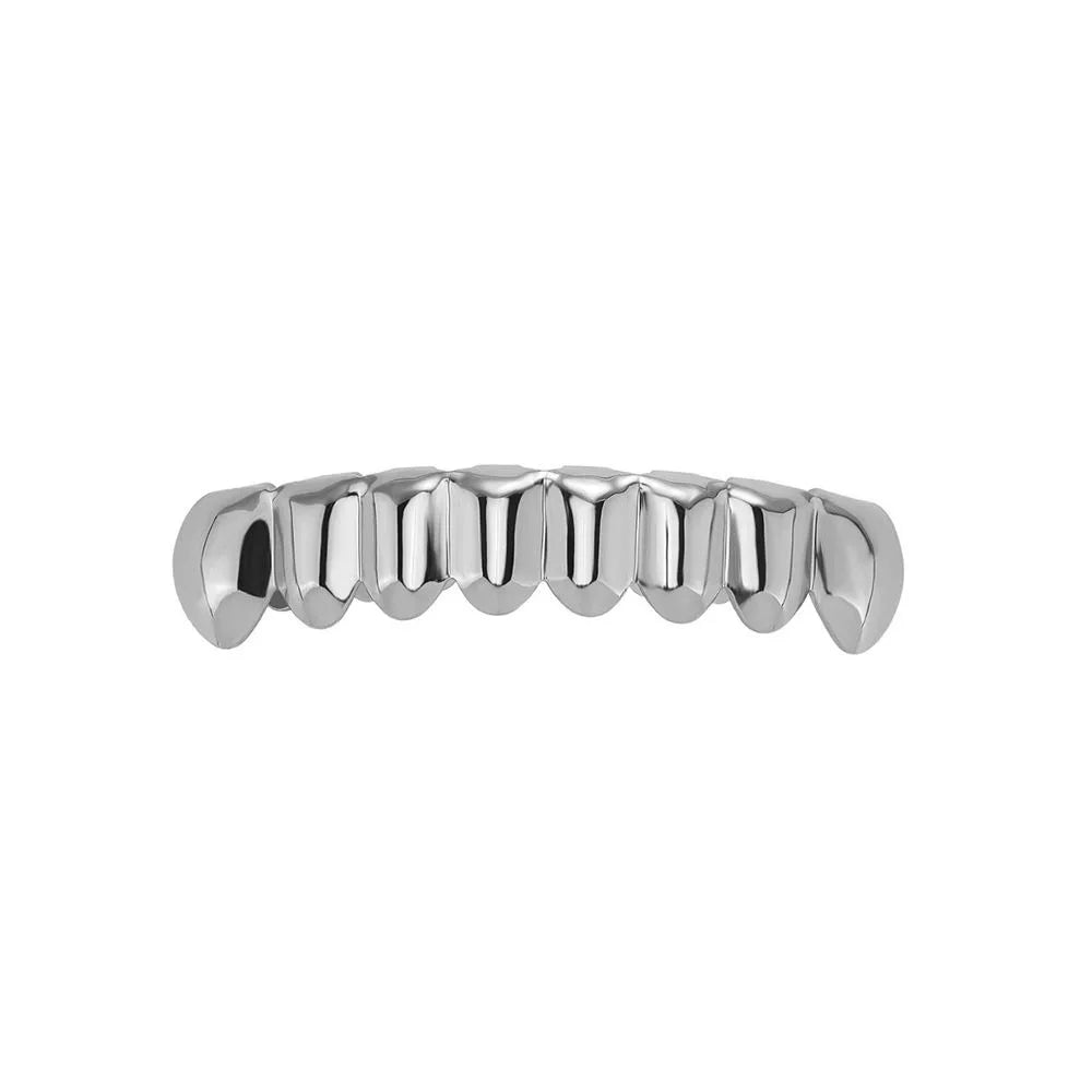 Glossy Finish Teeth Grillz Top Bottom Set Anti Slip Eco-friendly Copper Teeth Grillz Caps Silver Gold Teeth Jewelry Rapper