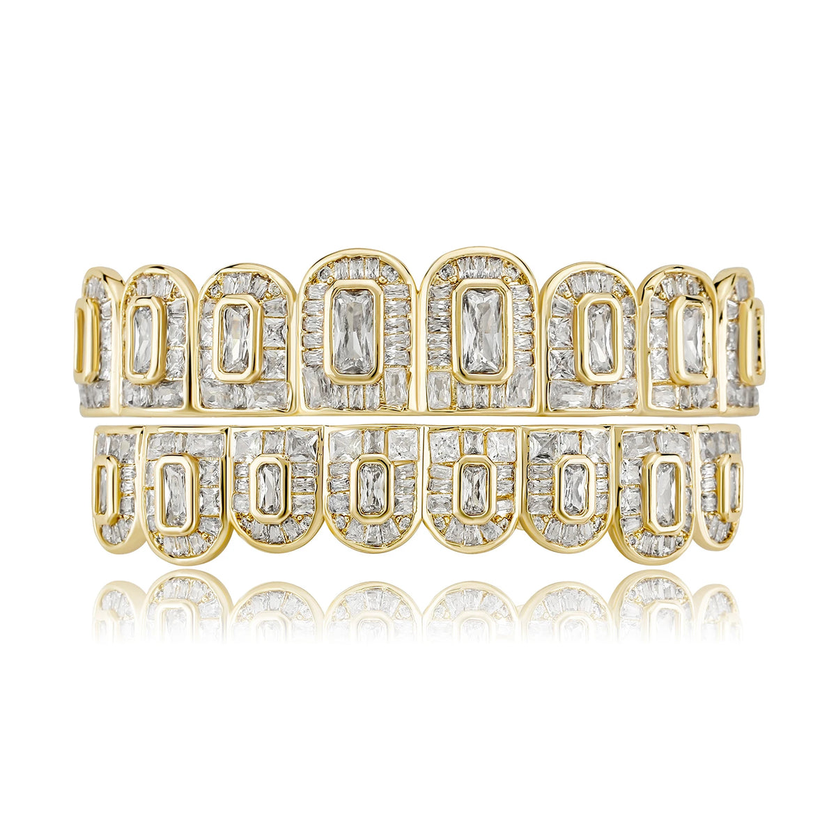 JINAO Hip Hop Grillz – Iced Out CZ Tooth Caps Top & Bottom