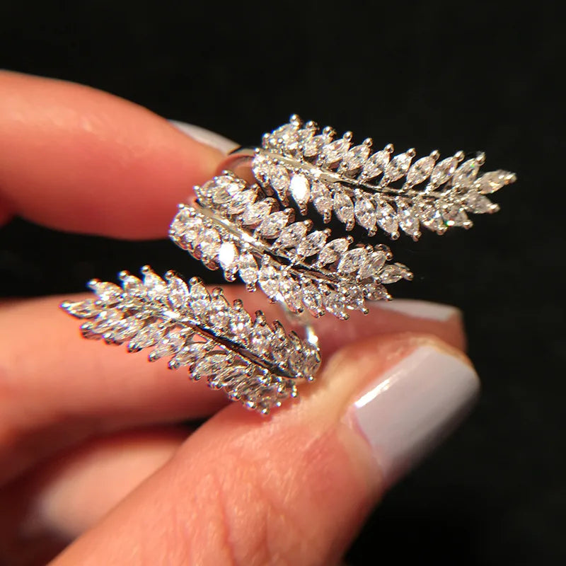 Damen Ring – Marquise Zirkonia Blatt-Design Hochzeit