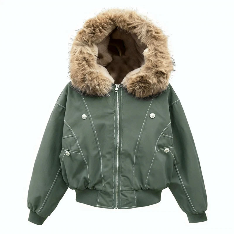 Hip-Hop Winterjacke – Kunstpelz-Kragen & Streetwear Parka