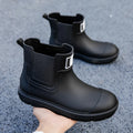 Stivali da pioggia antiscivolo a tubo corto da uomo, scarpe da acqua basse alla moda, stivali da pioggia stampati in un unico pezzo in PVC, scarpe impermeabili per lavori agricoli