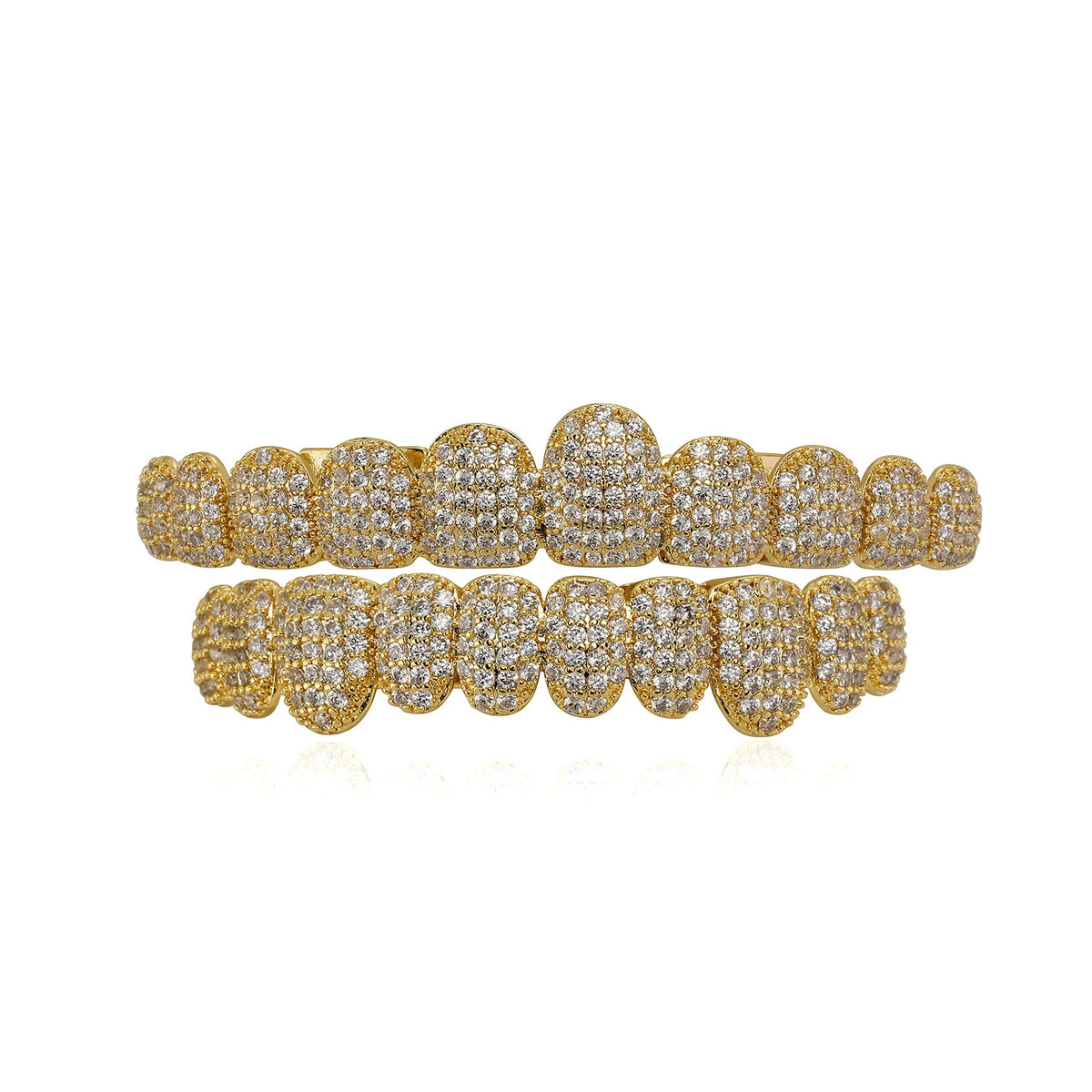 High-End Luxury Iced Out Top &10 Bottom 5A CZ Stones Teeth Grillz Punk Rapper 14K Gold Plated Zircon Tooth Caps Mouth Jewelry