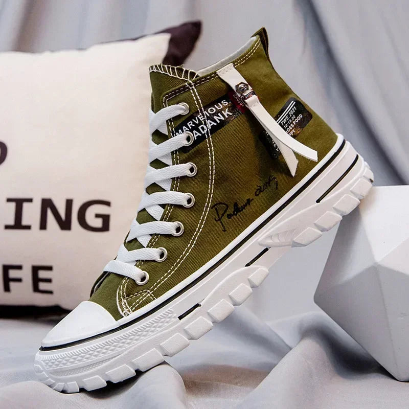 Men's Vulcanized Canvas High-Top Sneakers, Casual Breathable Platform Trainers, Chunky Sneakers
