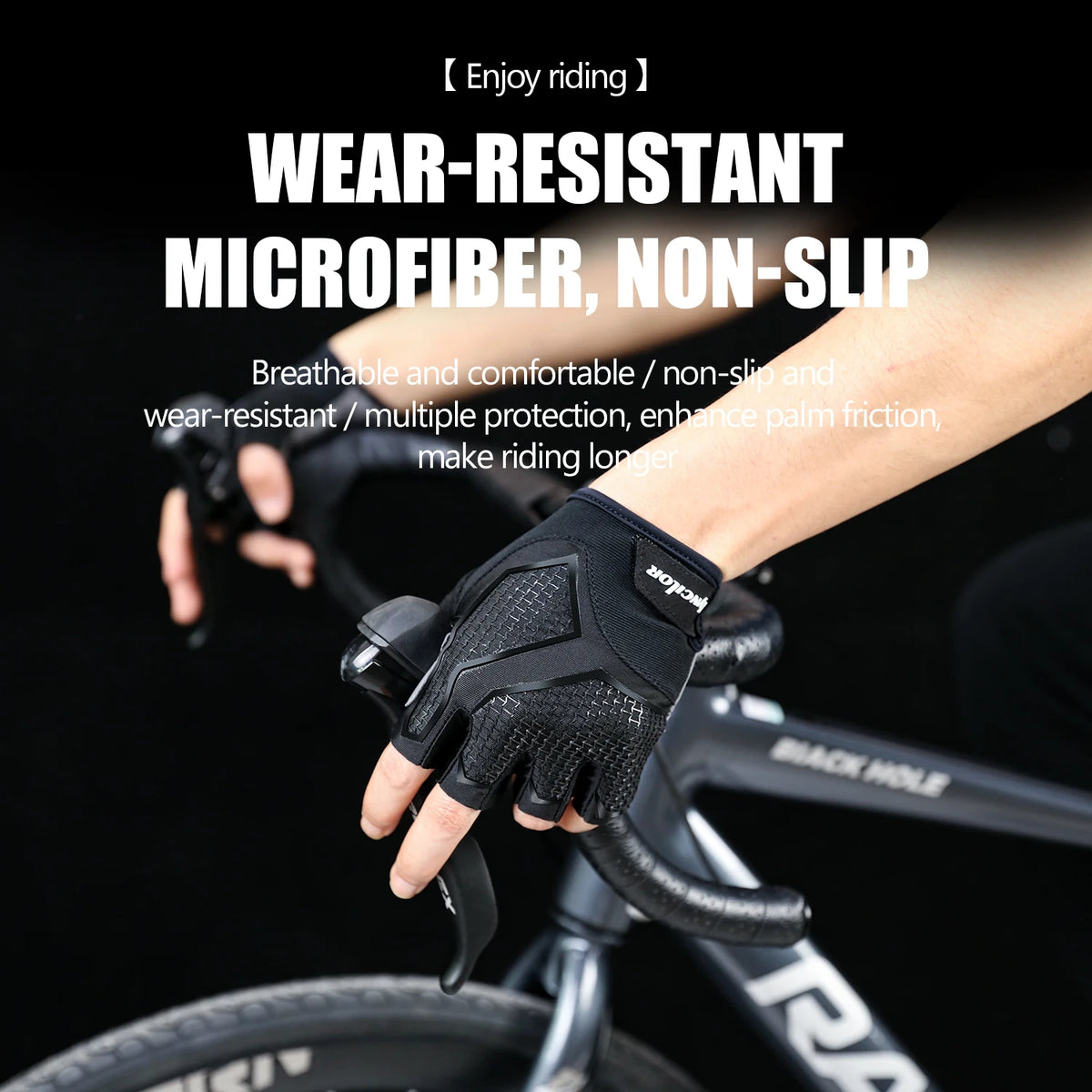 Sommer Halbfinger Mountain Road Bike Handschuhe Schwarz Flüssiges Silikon Stoßdämpfend Atmungsaktiv Verschleißfest Heimtrainer Fitne