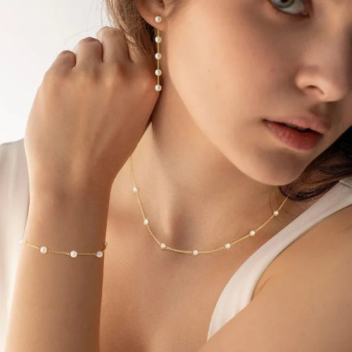 14K Gold Pearl Necklace & Earring Set