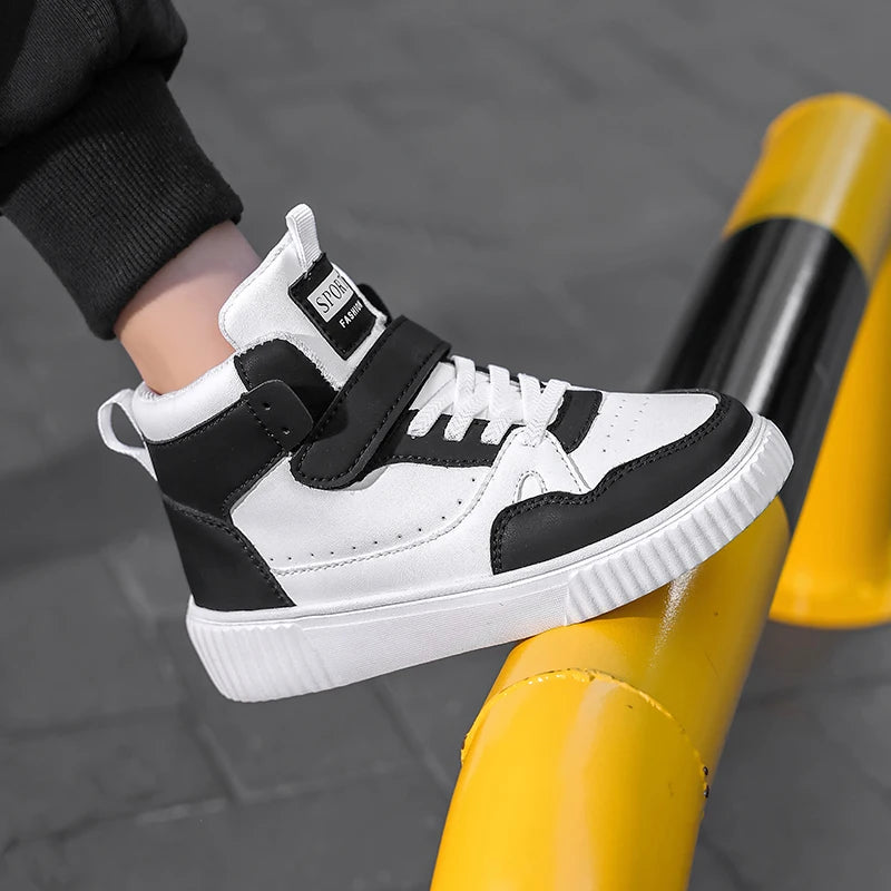 Baskets montantes de basket-ball pour enfant – Cuir et robustes, tailles 28-39