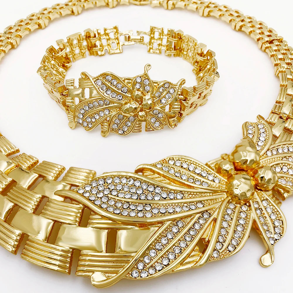 18K Gold Flower Choker Jewelry Set