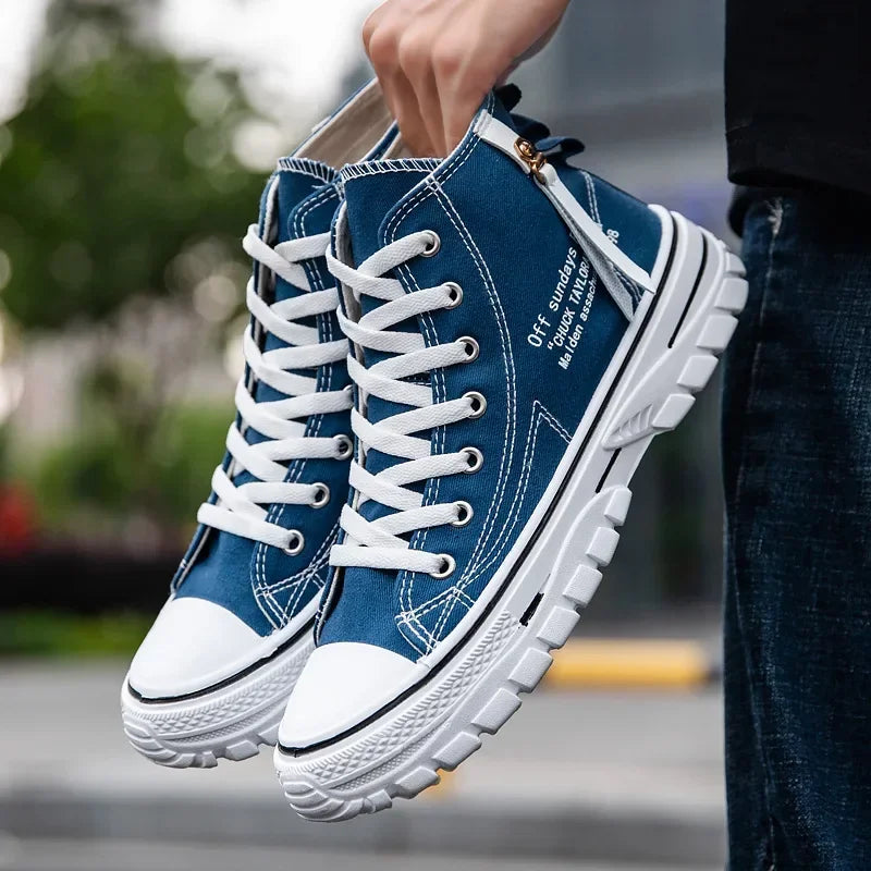 Scarpe da uomo vulcanizzate in tela, sneakers alte, scarpe casual traspiranti con plateau, scarpe da ginnastica chunky da uomo.