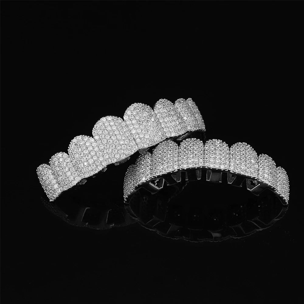 Silver Iced Out CZ Grillz – Hip Hop Tooth Caps with Silicone Mold
