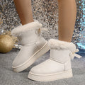 Nuevas botas de nieve elegantes con lazo, punta redonda, planas, resistentes al desgaste, suaves, con forro de terciopelo y cálidas para mujer y estudiante.