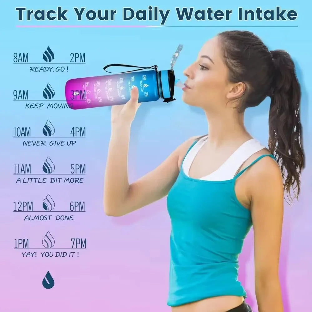 Auslaufsichere 32-Unzen-Wasserflaschen mit Zeiten zum Trinken und Strohhalm, motivierende Trink-Sportwasserflasche für Fitness, Fitnessstudio, Outdoor