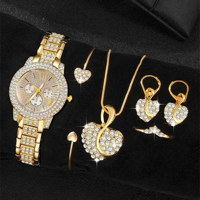 Gold Luxury Uhr & Schmuck Set