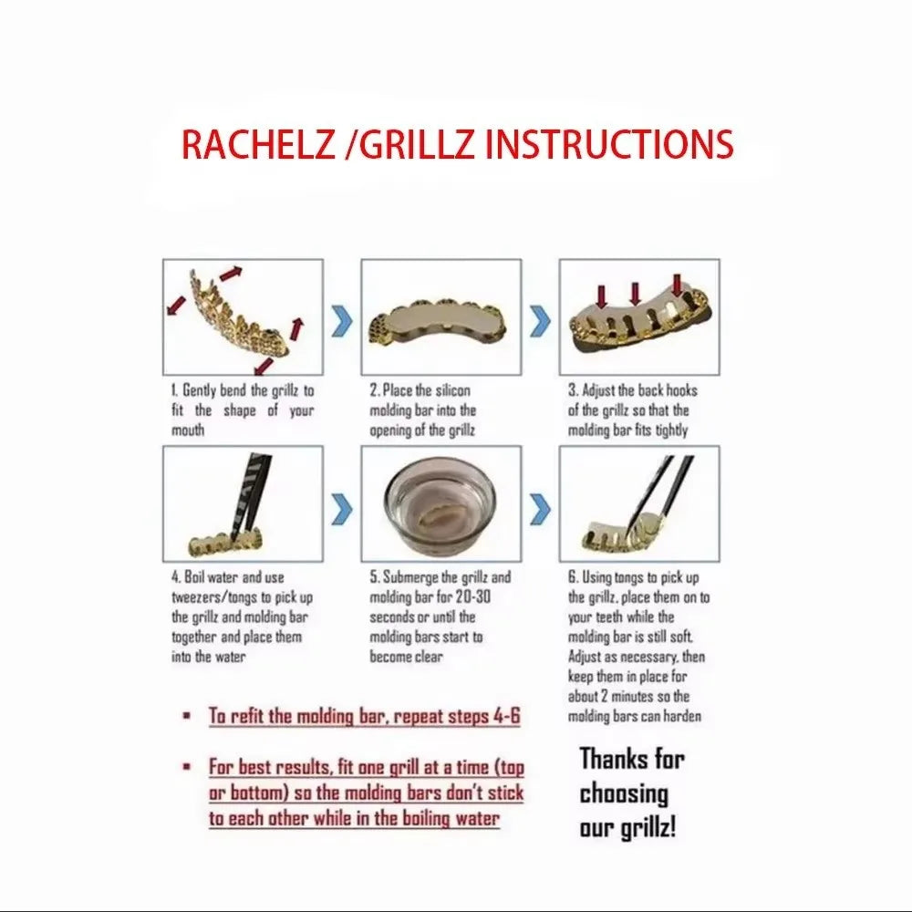 Glossy Finish Teeth Grillz Top Bottom Set Anti Slip Eco-friendly Copper Teeth Grillz Caps Silver Gold Teeth Jewelry Rapper