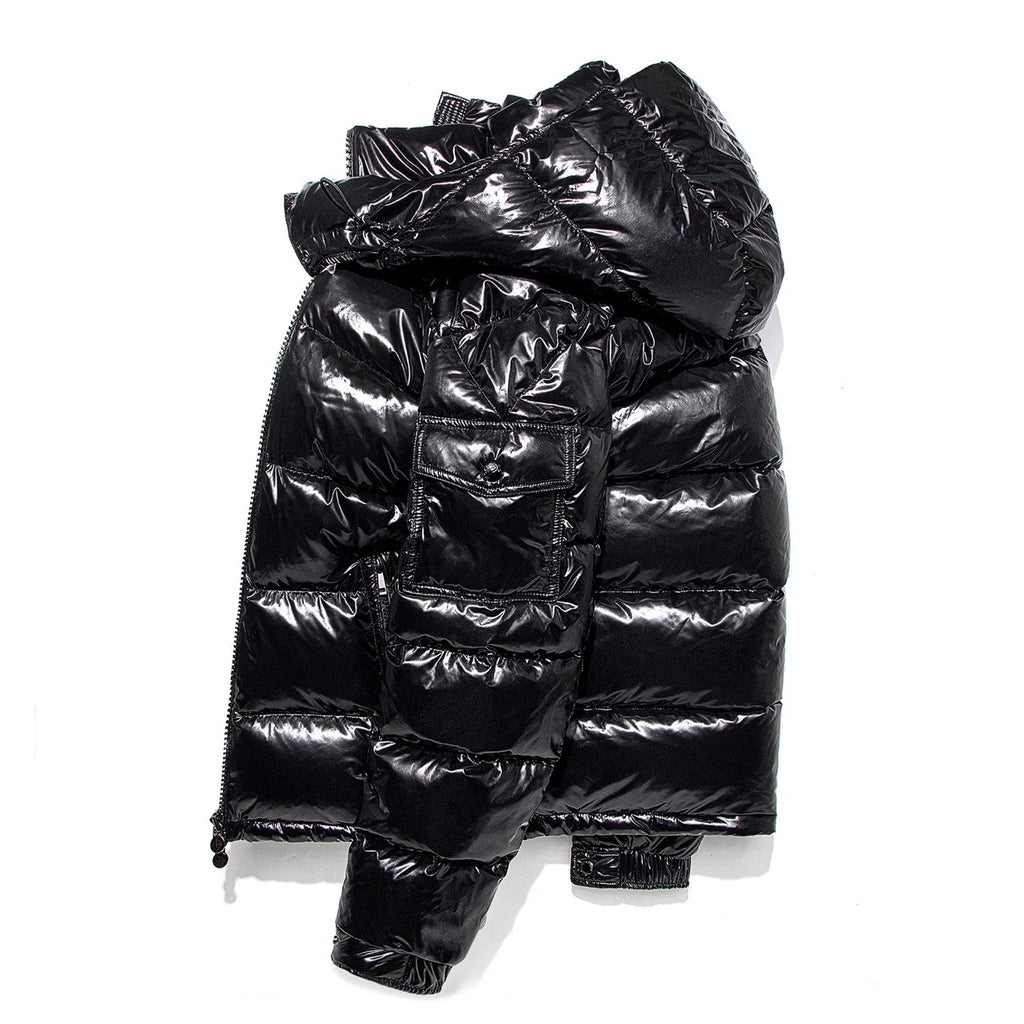 Men's Shiny Down Jacket – Genuine White Duck Down & Hood