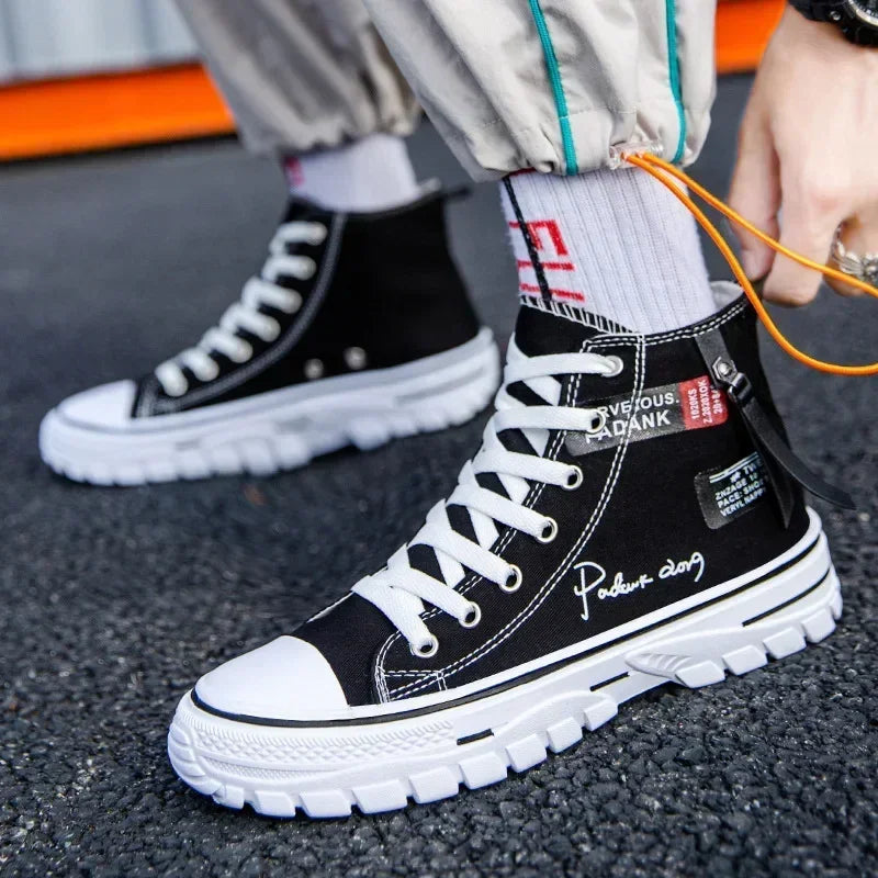 Scarpe da uomo vulcanizzate in tela, sneakers alte, scarpe casual traspiranti con plateau, scarpe da ginnastica chunky da uomo.