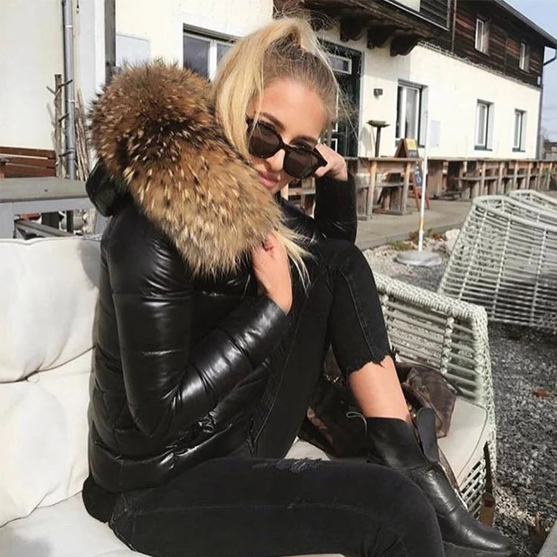Glossy Parka Damen Schwarz – Premium Winterjacke