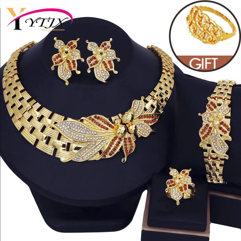 18K Gold Flower Choker Jewelry Set