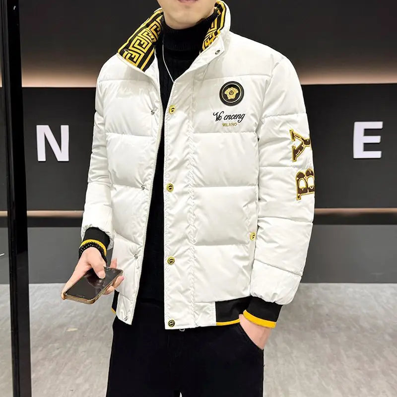 Herren Glänzende Winterjacke – Bestickt & Premium Style